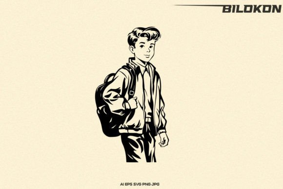 Boy with a Backpack SVG for Graphics and Crafts