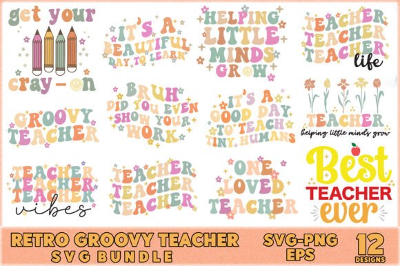 Retro Groovy Teacher SVG Bundle: Graphics for Crafts